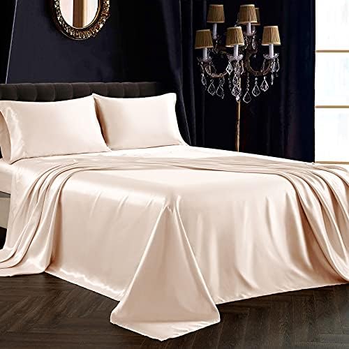 SiinvdaBZX 4Pcs Satin Sheet Set Full Size 15-Inch Deep Pocket, Blush