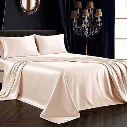 SiinvdaBZX 4Pcs Satin Sheet Set Full Size 15-Inch Deep Pocket, Blush