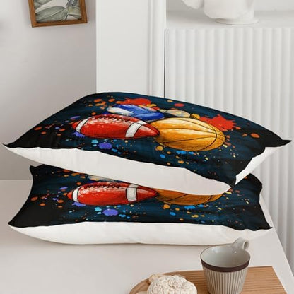 Axolotl Ball Game Bedding Set King Size,3 Piece Basketball Volleyball Comforter Set,Cartoon Soccer Football Sports Bedding,Colorful Ball Sport Bed for Kids Boys Teens,1 Quilt 2 Pillowcases