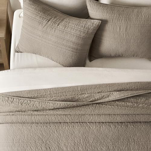 EVERGRACEHOME 100% Cotton Modern Lines Quilt Set King Size, Stone Taupe