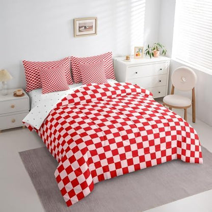 jejeloiu Red Pink Comforter Set with Sheets 7 Piece Twin Size