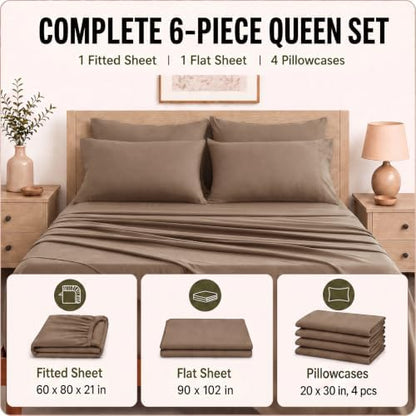 CozyLux Queen Sheet Set 6-Piece, 21-Inch Deep Pocket, Soft Brushed Feel