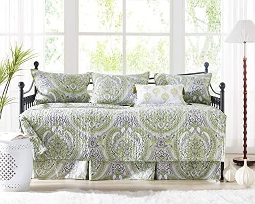 6-Pcs Daybed Quilt Set Cover Set Twin Bedding Set easy care Paisley Green
