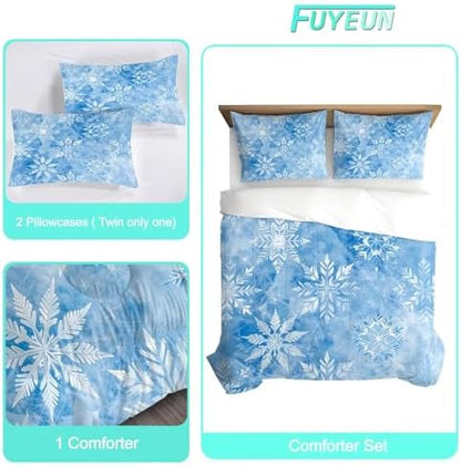 Blue Snowflake Bedding Twin Ice Crystal Comforter for Girls