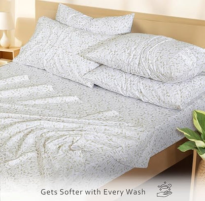 RUVANTI 100% Cotton Percale California King Sheet Set, Botanica Living