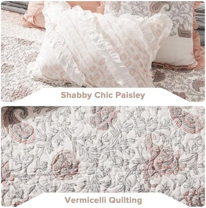 Madison Park 100% Cotton Quilt Set Floral Print, Double Sided Stitching, All Season, Lightweight Coverlet Shabby Chic Bedding Layer, Matching Shams, King/Cal King, Blush 6 Piece