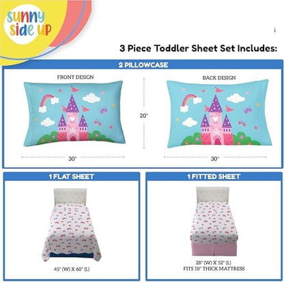 Sunny Side Up Magic Castle Toddler Sheet Set - 3 Piece Toddler Bedding Set Includes Pillow Cover - Super Soft Floral Butterfly Microfiber Sheets