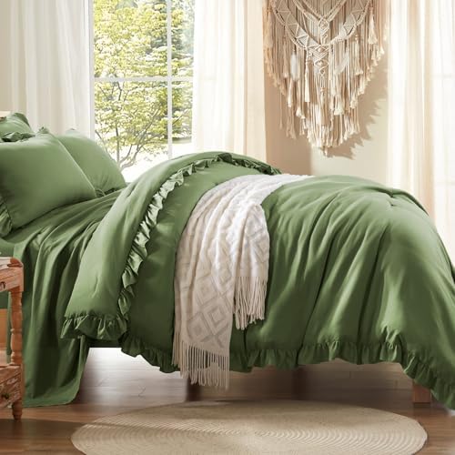 Anluoer Twin Comforter Set 5 Piece,Ruffle Bed in a Bag Twin Bedding Sets
