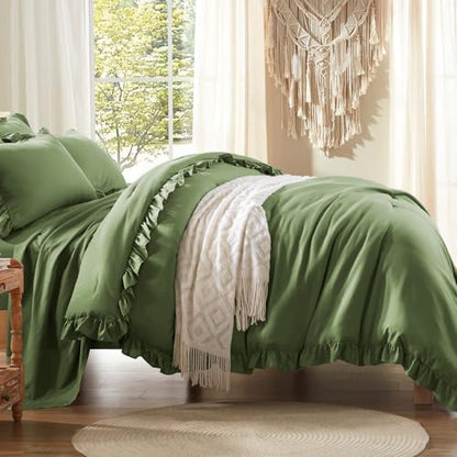 Anluoer Twin Comforter Set 5 Piece,Ruffle Bed in a Bag Twin Bedding Sets