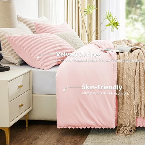 EXQ Home Fluffy Comforter Set Queen Size,3 Pieces Bed Set,Pink