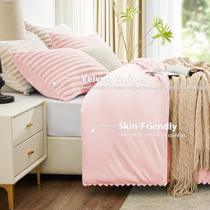 EXQ Home Fluffy Comforter Set Queen Size,3 Pieces Bed Set,Pink