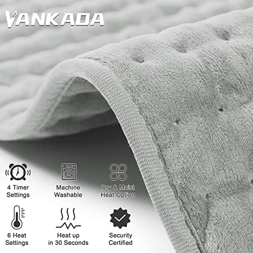 Heating Pad Electric Heat Pad, Hot Heated Pad,Multiple Temp and Timer Settings,Suitable for Shoulders, Neck, arms, Abdomen, Back, Legs, etc. (Silver Gray, 24"X12")