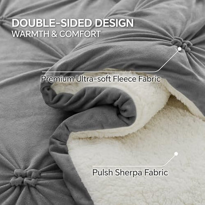 BEDELITE Fluffy Sherpa Twin Comforter Set,Pintuck-Grey
