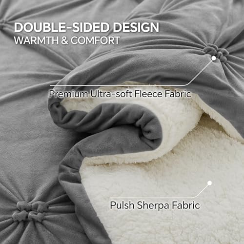 BEDELITE Fluffy Sherpa King Comforter Set,Pintuck-Grey