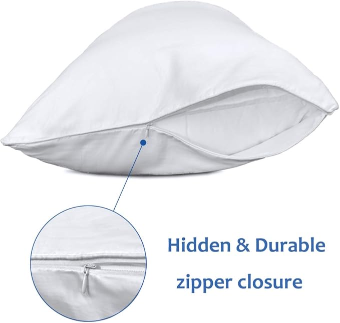 Precoco King Pillow Cases Set of 2 | 100% Cotton White Pillowcases King Size with 600 Threads | Stable Pillow Covers with Zipper Hidden for Hotel Quality, 20x36