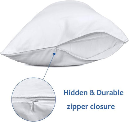 Precoco Queen Pillow Cases Set of 2 | 100% Cotton White Pillowcases Queen Size with 600 Threads | Stable Pillow Covers with Zipper Hidden for Hotel Quality, 20x30