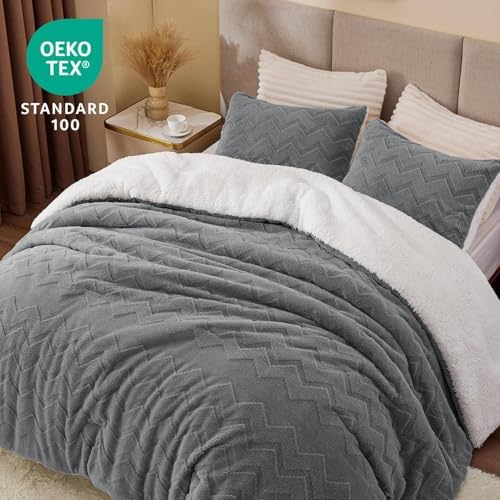 BEDELITE Fluffy Sherpa Full Comforter Set,Grey