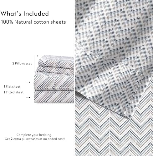 RUVANTI 100% Cotton Twin Sheets, Percale Twin Sheet Set, Inverted Streak