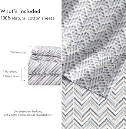RUVANTI 100% Cotton Twin Sheets, Percale Twin Sheet Set, Inverted Streak