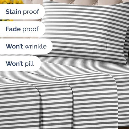 Twin XL 3 Piece Striped Sheet Set - Breathable & Cooling - Black Pinstripe