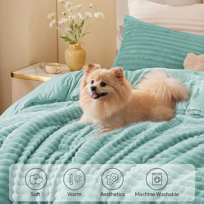 BEDELITE Fleece Full Comforter Set, Fluffy Bed Set, Haze Blue