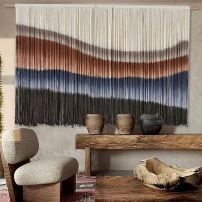 Macrame Wall Hanging Tie-Dye Bule Boho Wall Decor Yarn Fiber Art 57"W*35"L