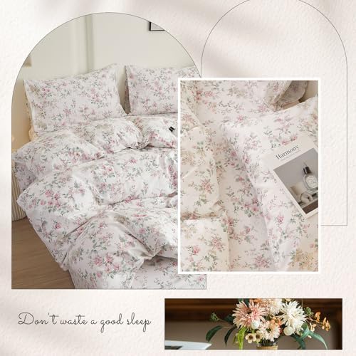 VM VOUGEMARKET Girl's Pink Flower Duvet Cover Set, Twin, 100% Cotton
