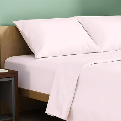 TEXAS LINEN CO. 100% Organic Cotton Sheets Twin XL Size - 3 PC Organic Cotton Twin XL Size Percale Weave Sheet Set, Soft, Cooling, Crisp & Breathable, 16" Deep Pocket Hotel Quality Bedding Set - Blush