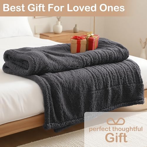 Electric Heated Blanket Queen Size 84"×90" Dual Control, 9 Heating Settings & 1-10Hs Auto Off, Overheat Protect, Double-Sided Sherpa, for Sofa & Bed, Machine Washable Gifts for Family- Dark Gray