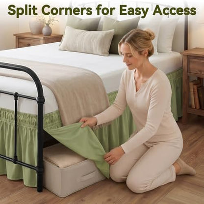 RIMELA Bed Skirt with Split Corners, Full, 15 Inch Drop, Sage Green