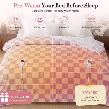 Light Purple Electric Blanket Heated King Size, 90"X100" Dual Control