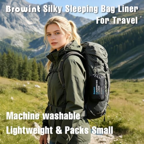 Browint Premium Silky Sleeping Bag Liner with Two-Way Zippers, 87"x41" Extra Wide Adult Sleep Sack for Hotel, Breathable Lightweight Travel Sheet, Multifunctional Bed Sheet for Camping, All Seasons