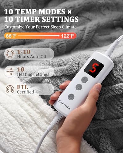 CAROMIO Heated Throw Blanket, Thick Tufted Sherpa Electric Blanket Throw