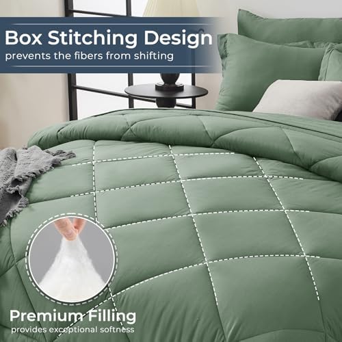 HEVUMYI 7-Piece Full Comforter Set, Sage Bed in a Bag