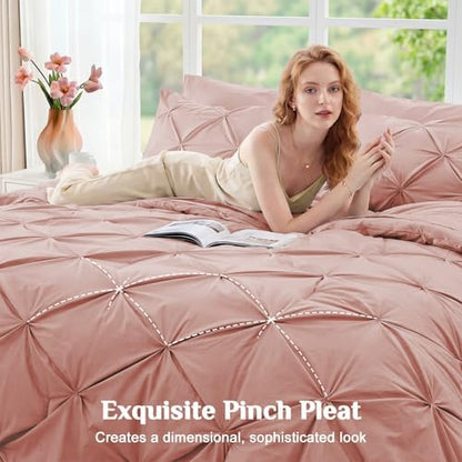 JOLLYVOGUE Full Size Comforter Sets 7 Pieces - Bed in a Bag Full for All Season, Pintuck Bedding Comforter Sets with Comforter, Flat Sheet, Fitted Sheet and Pillowcases & Shams, Rose Brown