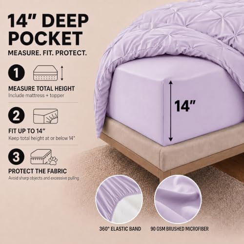 HIMEET King Size Comforter Set Lavender - 7 Pieces Pintuck Bed in a Bag