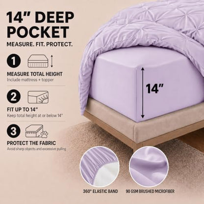 HIMEET King Size Comforter Set Lavender - 7 Pieces Pintuck Bed in a Bag