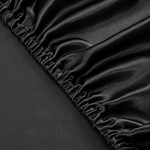 SiinvdaBZX 4Pcs Satin Sheet Set King Size 15-Inch Deep Pocket, Black