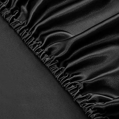 SiinvdaBZX 4Pcs Satin Sheet Set King Size 15-Inch Deep Pocket, Black