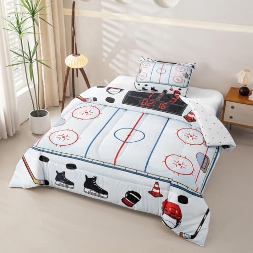 Castle Fairy Ice Hockey Rink Comforter Set Toddler Size,Ice Skates Helmet Glove Bedding Sets 2Pcs for Kids Girls Boys Room Decor,Cartoon Quilted Duvet Sport Theme Down Comforter,1 Pillowcase