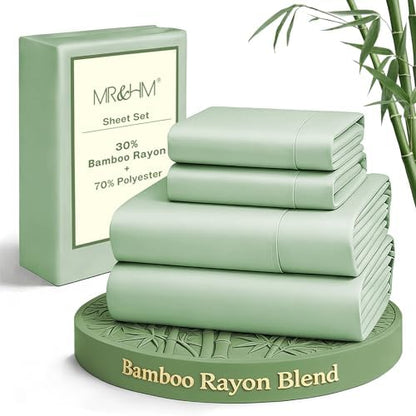 MR&HM Twin XL Sheets 3 Pieces, Rayon Derived from Bamboo Blend, Sage Green