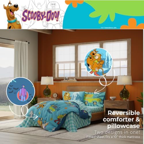 Franco Scooby Doo Scoobtober Bedding 7 Piece Super Soft Reversible Comforter and Sheet Set with Sham, Queen, (Officially Licensed Product)
