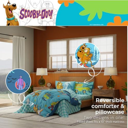 Franco Scooby Doo Scoobtober Bedding 7 Piece Super Soft Reversible Comforter and Sheet Set with Sham, Queen, (Officially Licensed Product)