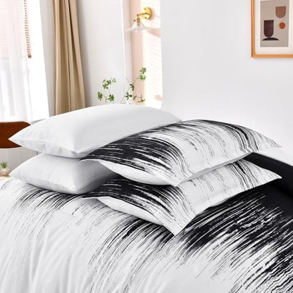 Dinjoy Ombre Black Comforter Set Queen Size Gradient Black White Boho Bedding Set for Teen Men Women 7 Pieces Bed in A Bag Bohemian Bed Set with Comforter, Sheets, Pillowcases & Shams