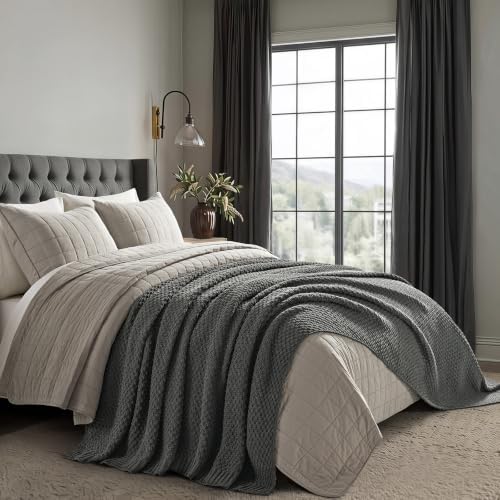 EVERGRACEHOME Chunky Chenille Knit Throw Blanket, 90 x 90, Charcoal Gray