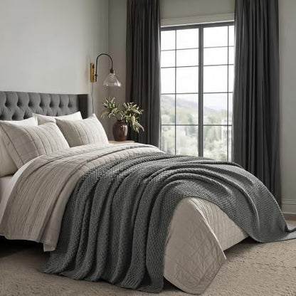 EVERGRACEHOME Chunky Chenille Knit Throw Blanket, 90 x 90, Charcoal Gray