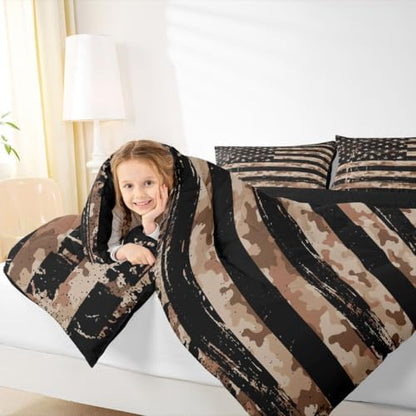Feelyou American Flag Camouflage Comforter Set King Bedding Set for Boys