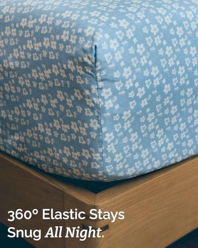 Queen 4 Piece Floral Sheet Set - Soft, Breathable & Cooling - Blue Meadow