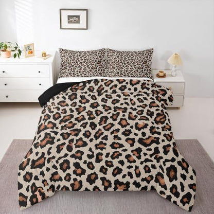 jejeloiu Leopard Bedding Set Soft for Boys Girls, Animal Skin Comforter Set Toddler Size Animal Print Duvet Quilt Microfiber Bedroom Decor 2 Pcs with 1 Pillow Cases