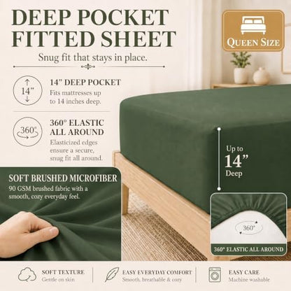 CozyLux Queen Comforter Set Olive Green - 7 Pieces Bed in a Bag